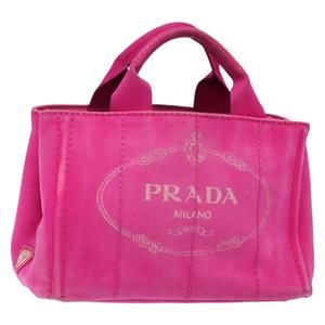 PRADA Canapa PM Hand Bag Canvas Pink Gold Auth PP906
